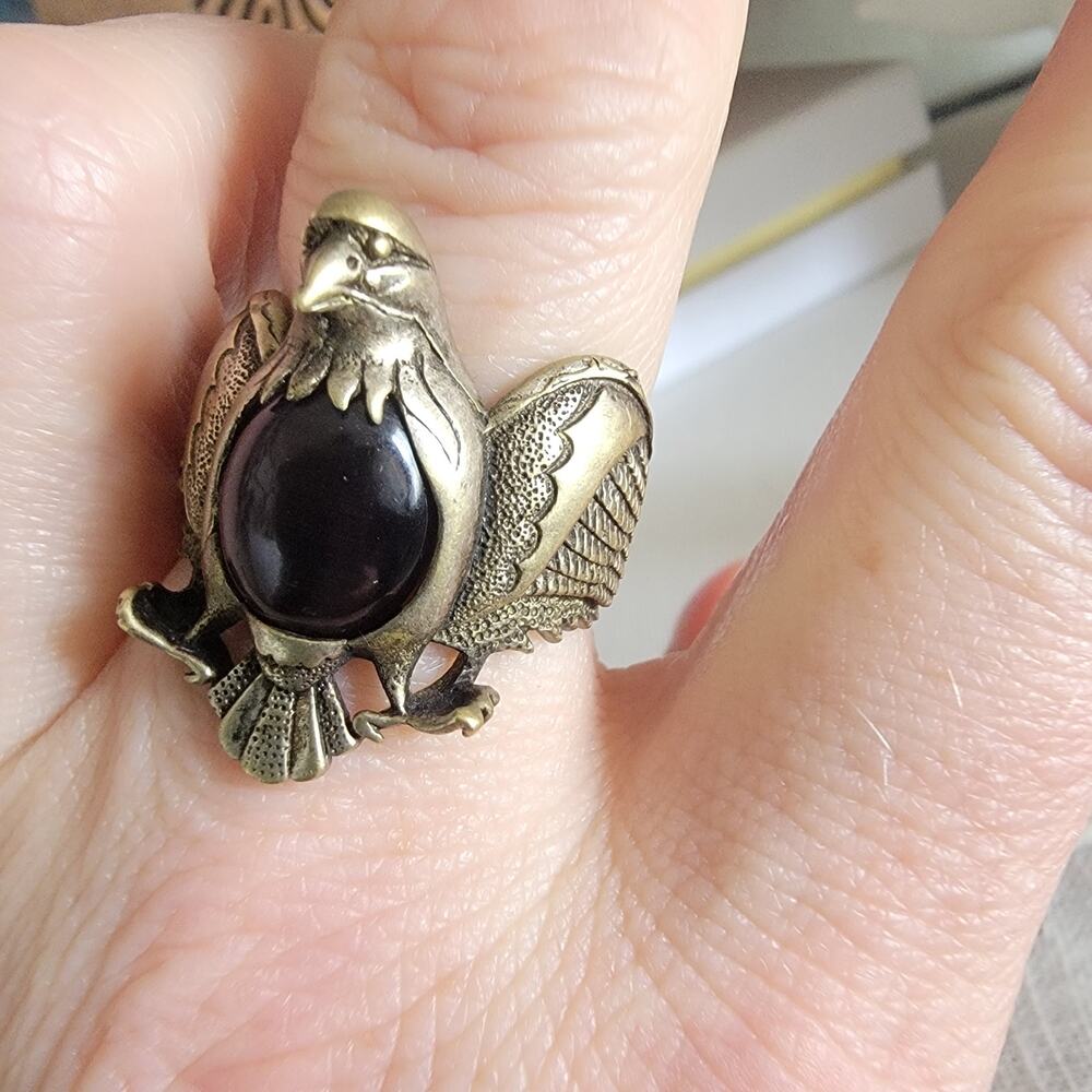 Ornate Eagle Ring w Purple Glass Stone